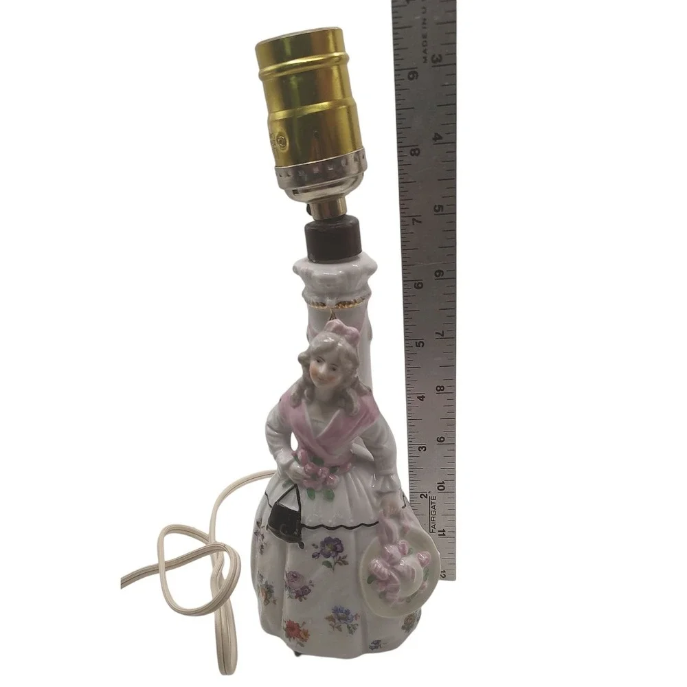Vintage Dresden Porcelain Desk Lamp Colonial Lady‎ Floral Dress 1950s Works SEE